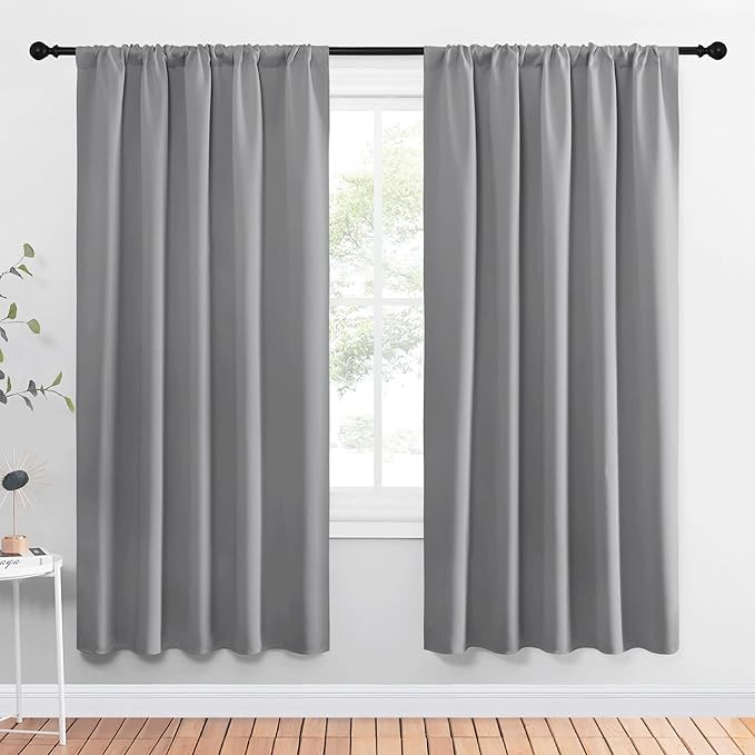 NICETOWN Blackout Curtain Panels for Bedroom - Thermal Insulated Rod Pocket Blackout Drapes/Draperies for Play Kids Room (2 Panels, W52 x L72 inches, Silver Grey) by NICETOWN