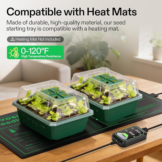VIVOSUN 12-Pack Seed Starter Trays, 144-Cell Seed Starter Kit with Humidity Dome, Flat Reusable Plant Germination Trays with Drain Hole, Green Propagation Tray for Planting Seeds - Image 8