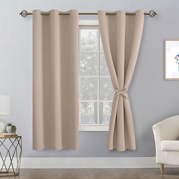 Hiasan Blackout Curtains for Bedroom, 42 x 72 Inches Long - Thermal Insulated & Light Blocking Window Curtains for Living Room/Kids Room, 2 Drape Panels Sewn with Tiebacks, Camel - Image 7