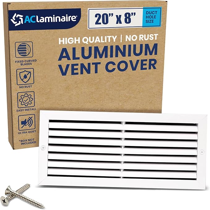 20x8 Inch (Duct Opening) Air Return Vent Cover Decorative – Premium Aluminum AC Vent Cover for Ceiling & Wall, Rustproof Grille, Ideal for Home HVAC Grille, Durable & Easy to Install by ACLAMINAIRE by LAMINAIRE