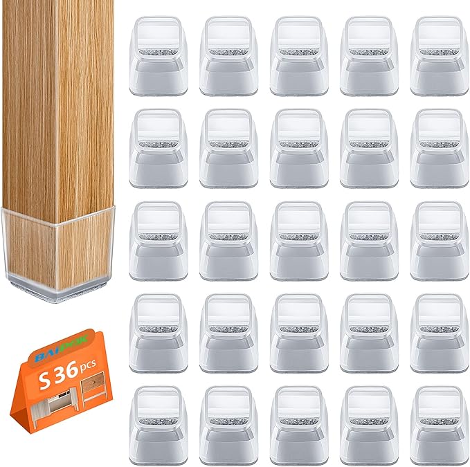 BAIPOK 36pcs Square Chair Leg Floor Protectors, Silicone Floor Protectors for Chairs, Chair Leg Protectors for Hardwood Floors, Felt Furniture Pads for Wood Floors, Prevent Scratches, Small, Clear by BAIPOK