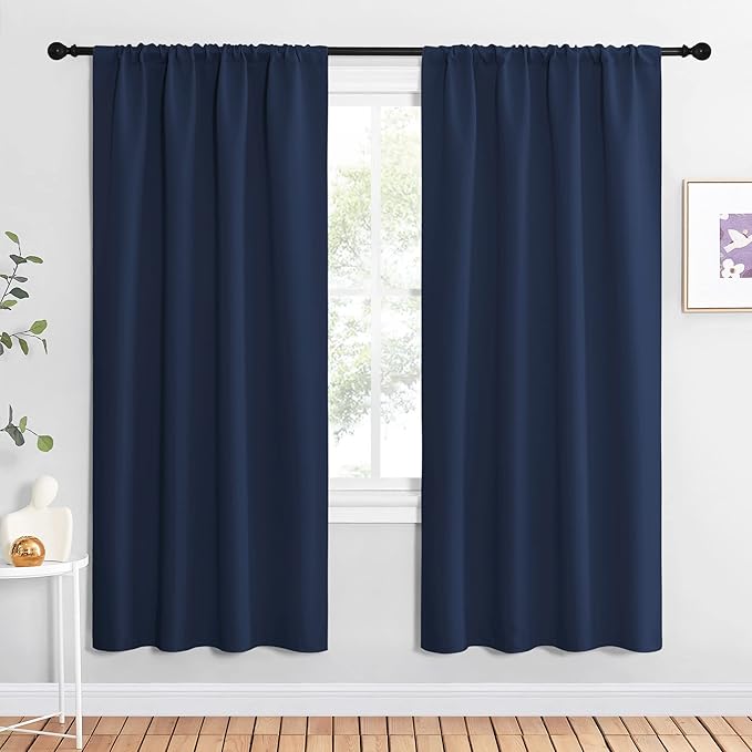 NICETOWN Navy Blue Blackout Curtains for Living Room - Triple Weave Home Decoration Thermal Insulated Solid Rod Pocket Blackout Drapes for Bedroom(Set of 2, 42 x 72 Inch) by NICETOWN