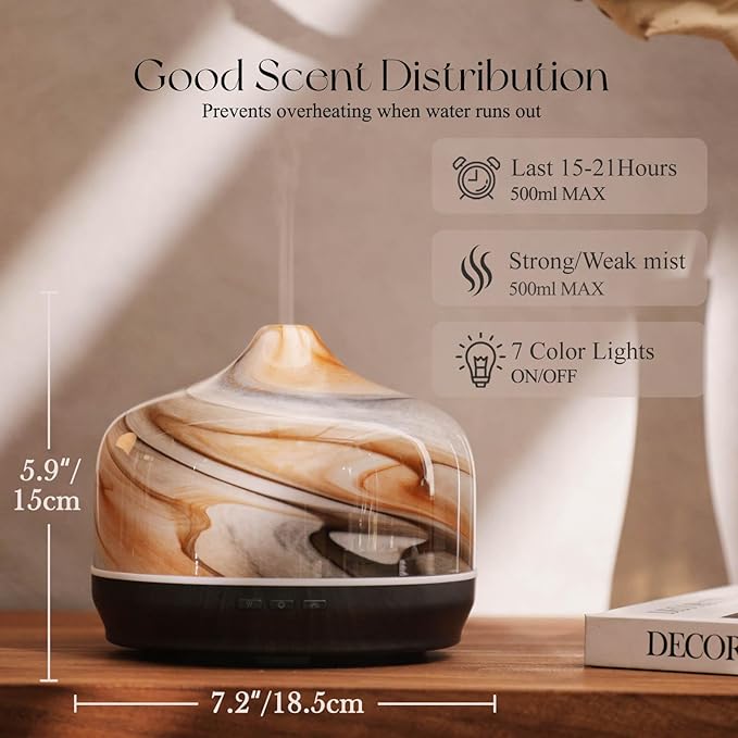 Porseme 500ml Glass Essential Oil Diffuser Aromatherapy Ultrasonic Cool Mist Humidifier 15-21 Running Hours Waterless Auto-Off Air Diffusers for Sleeping Yoga Office Working Spa and Rest (Jupiter) - Image 3