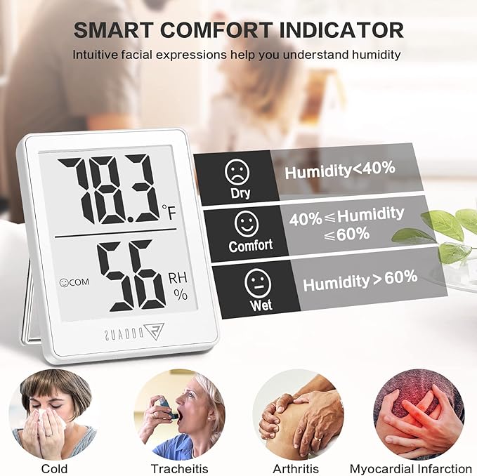 DOQAUS Digital Hygrometer Indoor Thermometer Humidity Gauge Room Thermometer with 5s Fast Refresh, Accurate Temperature Humidity Meter for Home, Office, Babyroom, Greenhouse (White) - Image 3
