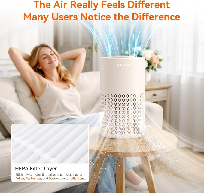AIRROMI Air Purifier for Bedroom with A2001 Creamy Beige - Image 8