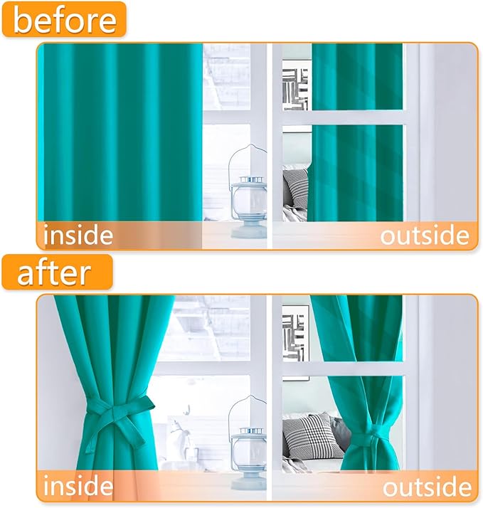 Hiasan Blackout Curtains for Bedroom, 42 x 84 Inches Long - Thermal Insulated & Energy Saving Window Curtains for Living Room, 2 Drape Panels Sewn with Tiebacks, Peacock Teal - Image 5