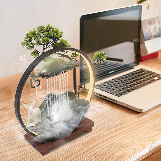 15In Water Fountains Indoor Tabletop Waterfall Humidifier with LED Light and Atomizer Mist, Japanese Zen Decor Meditation Fake Plants Bonsai Feng Shui Decor Festival Birthday surprise Good Luck Wealth - Image 7