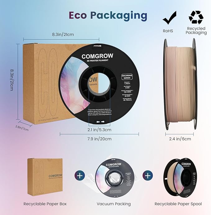 Comgrow PLA 3D Printer Filament, Durable and Stronger 3D Printer PLA Filament 1.75mm Fit Most 3D Printers, Dimensional Accuracy +/- 0.02 mm, 2LBS Spool PLA Macaron - Image 6