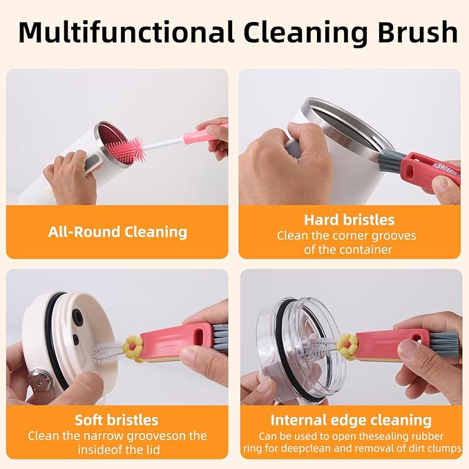 3 Pack Cleaner Brush Kit for Stanley, Bottle Cleaner Brush Set with Straw Brush Cleaner and Cup Lid Cleaning Brush for Stanley Cup, Tumbler Cups, Drinking Glass (Pink) - Image 3