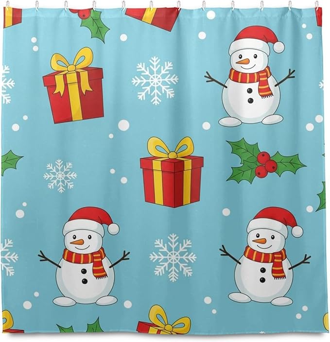 Snowflake Christmas Blue Shower Curtain Liner 72×72 inch for Bathroom Curtain Anti Mold Shower Curtain with Hooks Shower Accessories - Image 2
