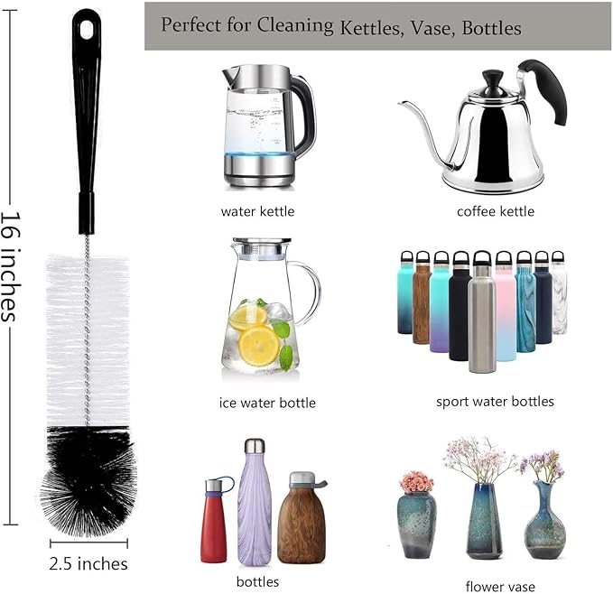 ALINK 8-Pack Bottle Cleaning Brush Set - Long Handle Black Bottle Cleaner for Washing Narrow Wine/Beer Bottles/Thermos/Flask Tumbler/Sport Well/Kettle/Lid Brush, Straw Brush - Image 3
