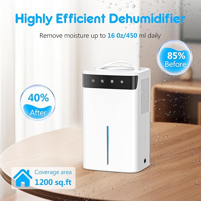 DEVERSE Max 5 Pints Smart Dehumidifier for Home/Bedroom/Basement, 600 Sq.Ft Coverage, with Drain Hose, Smart Humidity Control & Large Tank - Image 3