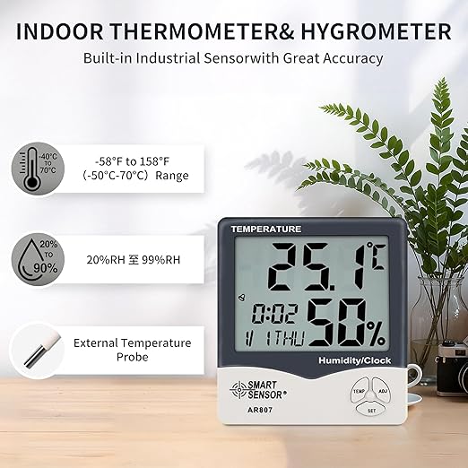Digital Hygrometer Indoor Thermometer Room Temperature and Humidity Monitor Outdoor Mini Hygrometer Indoor Humidity Meter Gauge Humidity Gauge for Home Office-AR807 - Image 3