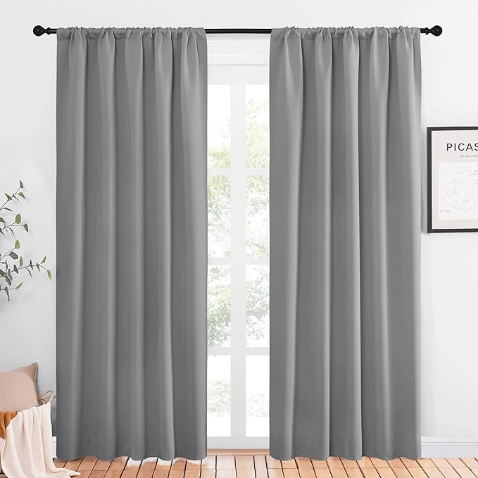 NICETOWN Blackout Curtains 84 inches Length - Energy Efficient & Noise Reducing Thermal Insulated Rod Pocket Blackout Drapes/Draperies for Living Room (Silver Grey, 2 Panels, W52 inches x L84 inches) by NICETOWN