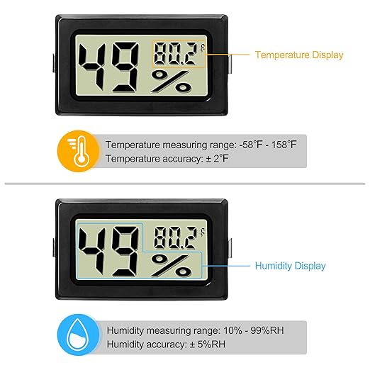 Weewooday Mini Digital Temperature Humidity Meters Gauge with Probe Gauge LCD Fahrenheit Display Thermometer Hygrometer for Incubator Reptile Plant Greenhouse Chicken Coop Garden(Black, 12 Pieces) - Image 3