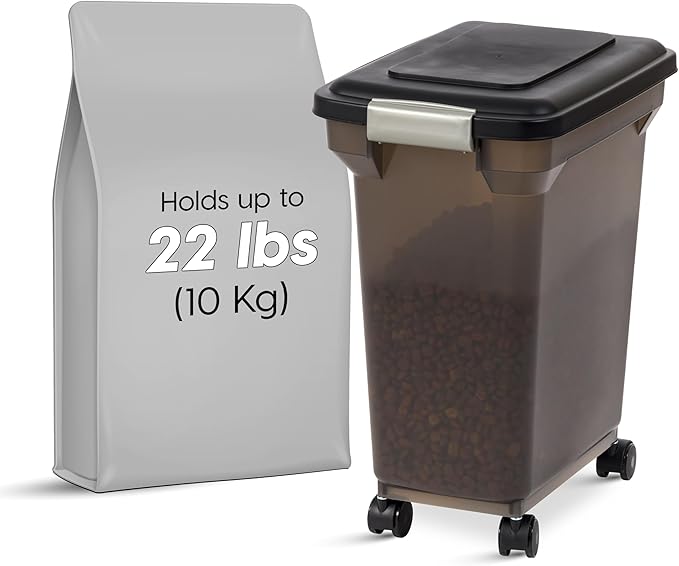 IRIS USA 22 Lbs / 28 Qt WeatherPro Airtight Pet Food Storage Container with Attachable Casters, For Dog Cat Bird and Other Pet Food Storage Bin, Keep Fresh, Easy Mobility, BPA Free, Smoke - Image 2