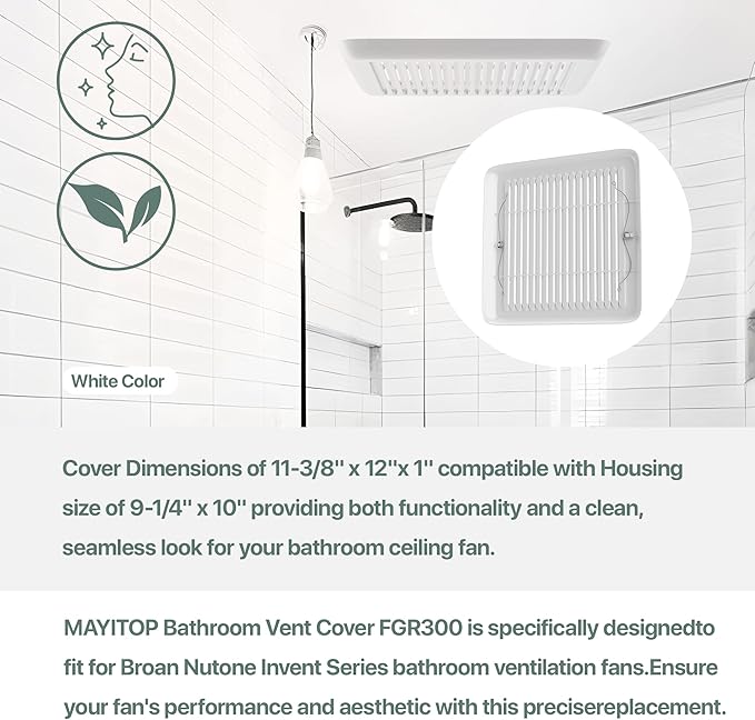 FGR300 Bathroom Vent Grille Cover with Springs Compatible with Bro-an Nu-Tone Invent Series Bathroom Exhaust Fans,Cover Dimensions of 11-3/8” x 12” for Exhaust Fans with Housing Size of 9-1/4" x 10" - Image 4