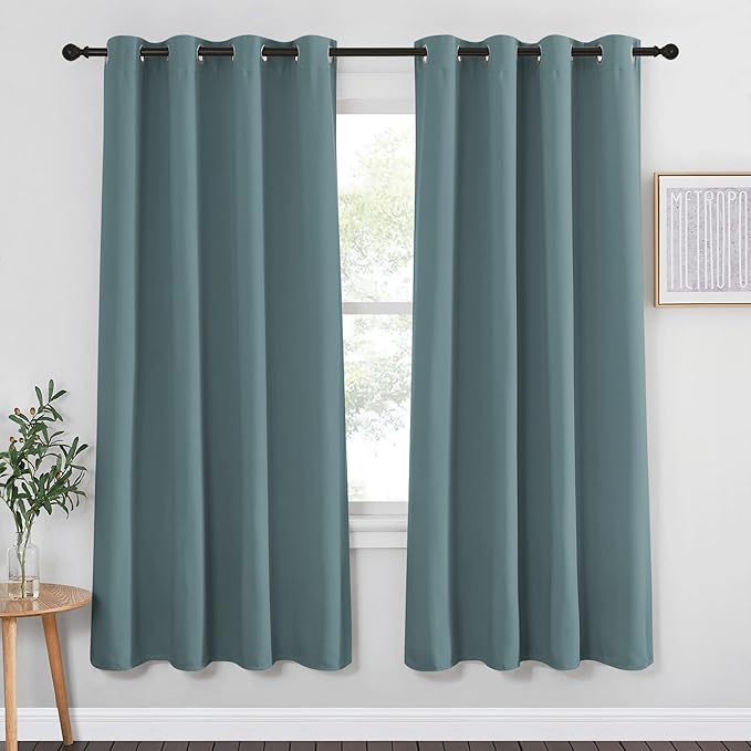 NICETOWN Blackout Curtain for Bedroom 72 inch Length - Grommet Thermal Insulated Blackout Window Treatment Room Darkening for Living Room/Family Home (Greyish Blue, 1 Panel, W52 x L72) by NICETOWN