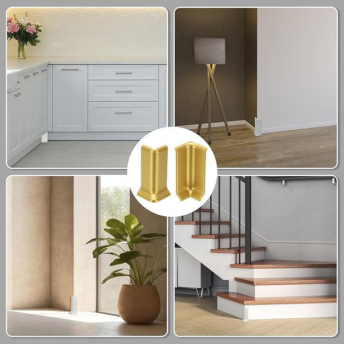 uxcell Self Adhesive Baseboard Corner Blocks, 3.23 Inch Wall Edge Corner Protector 2 Inside + 2 Outside Corners-Connector for Wall Floor Furniture Edge(Gold) - Image 7