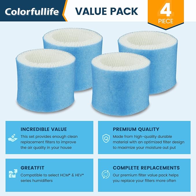 Colorfullife 4 Pack Premium Hac504 Humidifier Filters for Honeywell Humidifier HAC-504 HAC-504AW HAC504V1 HCM350 HCM-530 HCM-600 HCM-710 HEV-312, Upgraded Blue Pre-Filter Replacement Wicking Filter A - Image 5