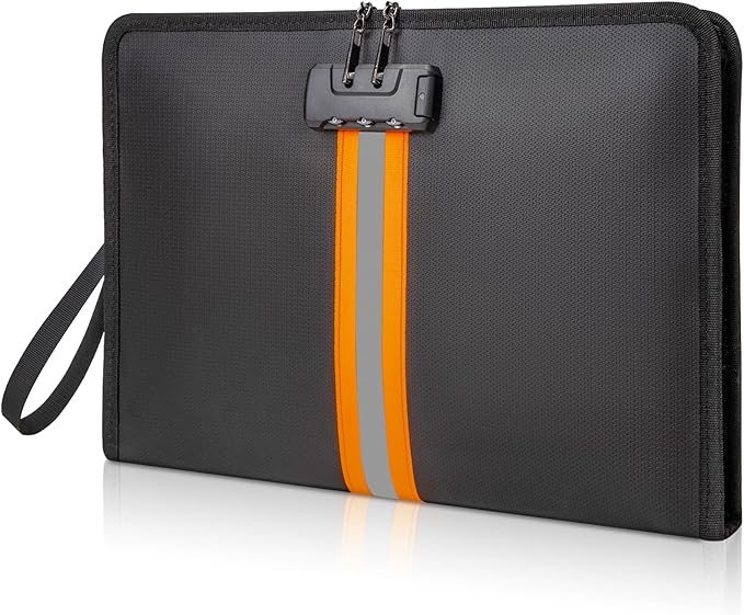 Fireproof Document Bag with Lock，15"×11" Fireproof Money Bag，with Zipper and Lock，Suitable for Tablets, A4 Documents, Cash, Mobile Phones, by XIAODUN