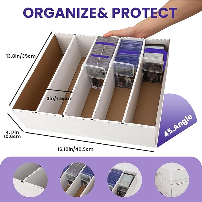 2 PACK Sports Card Box 3940 Count Cardboard Trading Card Storage Box,Bulk Card Storage Baseball Card Box With Soft Sleeves,Dividers&Supporters,Graded card storage box for toploader storage box - Image 6