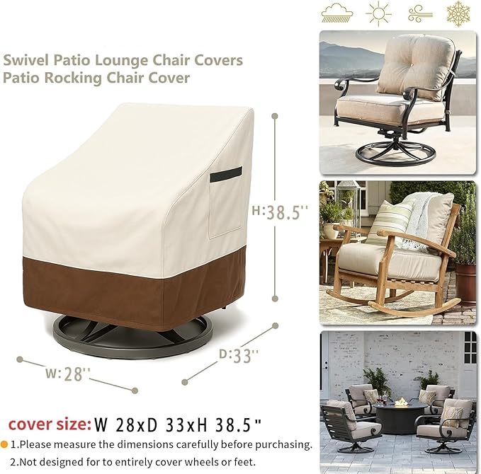 Outdoor Patio Chair Covers Waterproof, 28W x 33D x 38.5H inches Weather Resistant Patio Furniture Cover All-Weather Protection Heavy Duty 600D 2-Pack Beige and Brown - Image 2