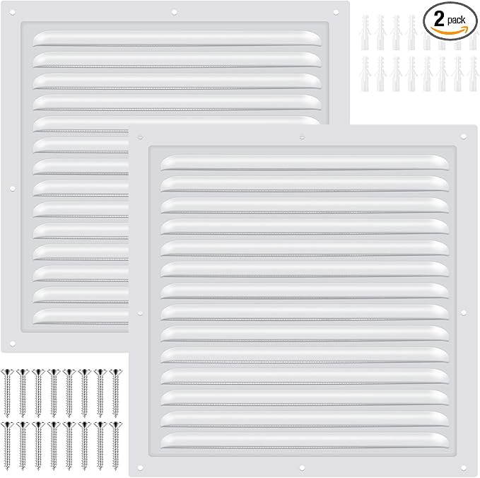 2 Pcs 12" x 12" Gable Vent Shed Attic Vent with Screen Mesh Square Metal Vent Covers Vent Grille for Exterior Door House Attic Garage Ceiling, Boost Ventilation and Guard Against Moisture (White) by SelNatural