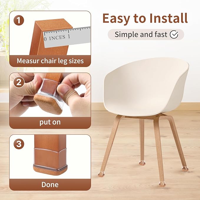 Ezprotekt 24 Pcs Rectangle Clear Felt Chair Leg Floor Protectors Caps for Hardwood Floors, Rectangle Silicone Felt Furniture Pads Cups for Chair Table Desk (Fit W :0.6-0.8", L: 0.9-1.3") - Image 6