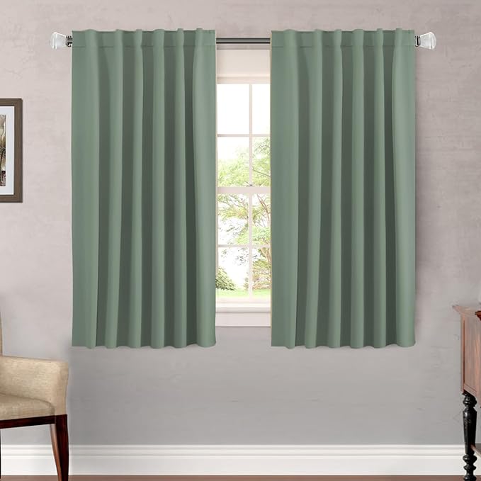 H.VERSAILTEX Blackout Curtains Thermal Insulated Window Treatment Panels Room Darkening Curtains for Bedroom Back Tab/Rod Pocket Small Window Curtains (2 Panels, Green Bay, 52 x 54 Inch) by HVERSAILTEX