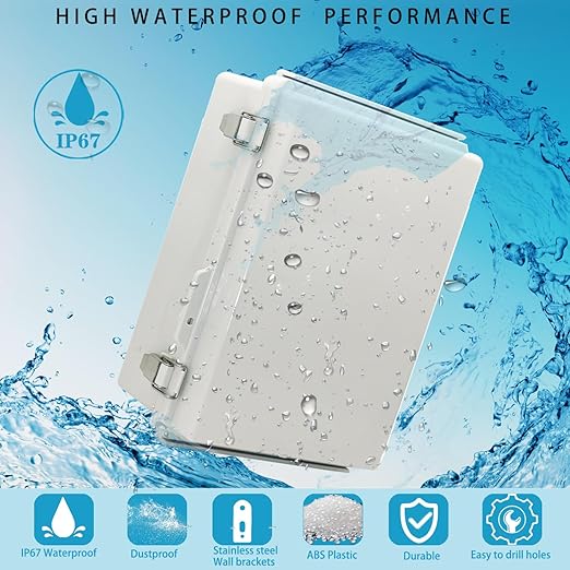 Outdoor Waterproof Electrical Box Junction Box Weatherproof IP67 ABS Plastic Enclosure Switch Router Project Box Electronics Enclosure with Mounting Plate Wall Bracket Grey 11.8"x7.9"x6.7" - Image 3