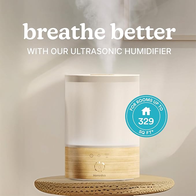 Homedics Cool Mist Ultrasonic Humidifier, 8-Colors Night Light, 0.66 Gal Top-Fill Tank, 24Hr Runtime, 3 Mist Settings, 360° Mist for 329 sq ft Rooms, Aromatherapy, Clean Tank Tech, Auto Shutoff - Image 2
