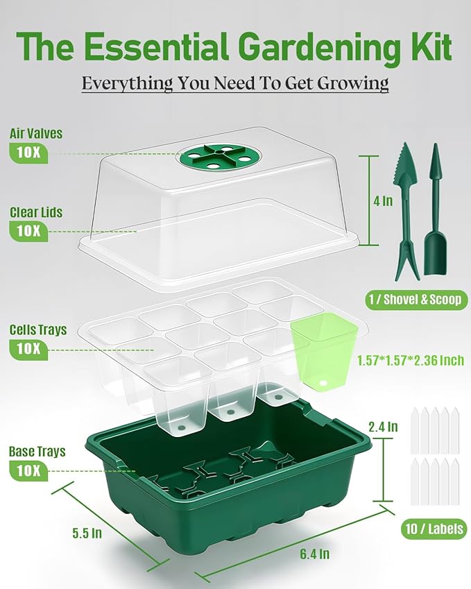 joyhalo 10 Packs Seed Starter Tray with Extra-Tall Humidity Dome 120 Cells Total, Thicken Seed Starter Kit, Greenhouse Germination Kit, Indoor Gardening Plant Trays for Seeds Growing - Image 6