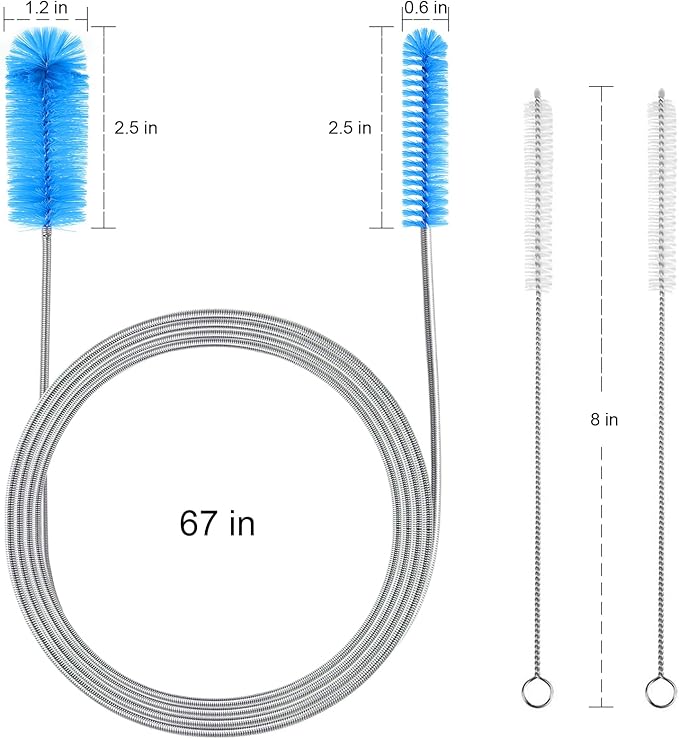 Flexible Long Drain Brush, Double Elastic Ended Nylon Cleaner Hose Tube Pipe Brush 67 inch Stainless Steel and 2 Pcs of 8 inch Straw Cleaning Brush (Blue) - Image 2