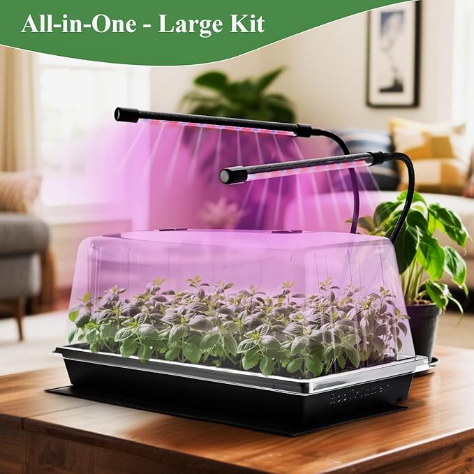 2-pack 1020 Trays with 7.3'' Domes & Heat Mats & Grow Lights – Heavy-Duty 1020 Seed Starter Kits, Seedling Trays with Humidity Domes & Waterproof Heating Mats & LED Lights for Germination Propagation - Image 8