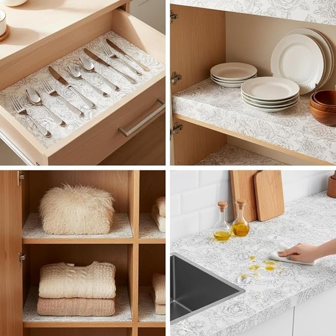 Coavas Extra Grip Thickened Shelf and Drawer Liner - Non-Adhesive Non-Slip Waterproof Mats for Kitchen Cabinets, Drawers, Shelves, Dresser & Cupboard, Easy Cut DIY (White, 12IN X 10 FT) - Image 7