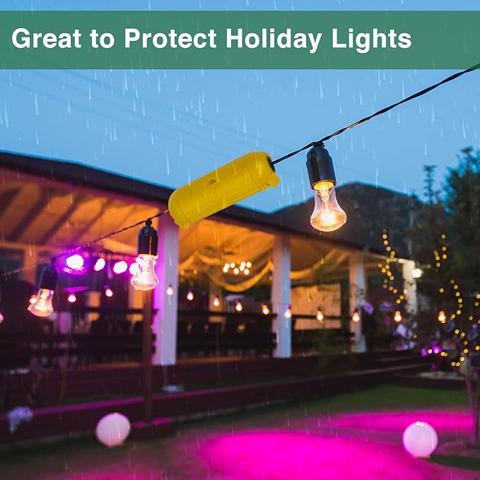 Flemoon [3 Pack] Outdoor Extension Cord Safety Cover with Waterproof Seal, Weatherproof Electrical Connection Box for Outdoor Outlet, Plug, Socket, Christmas Holiday Decoration Light, Yelllow - Image 6