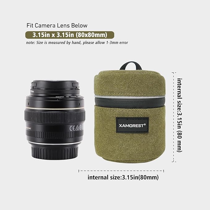Camera Lens Case Lens Bag Compatible (3.15" x 3.15"(Canvas, Green)) - Image 2