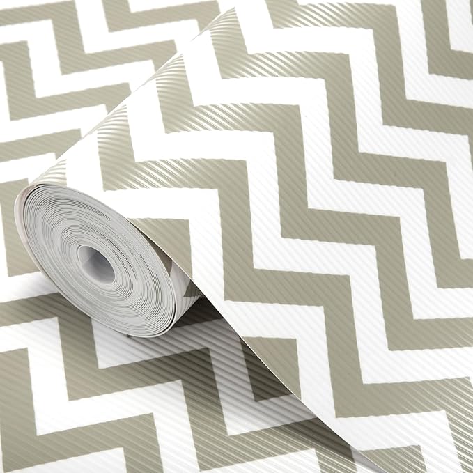 Glotoch Shelf Liner 12" x 20FT Non Adhesive Refrigerator, Kitchen, Drawer Liners, Waterproof and Durable Fridge Table Place Mats for Cupboard, Cabinet, Drawer Liner, Gray and White, Chevron by GlotochExpress