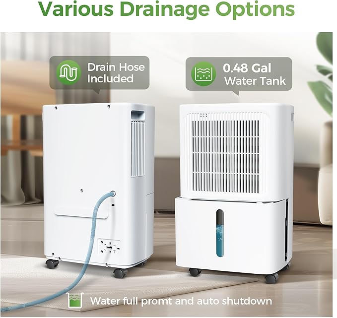 2,500 Sq Ft Home Dehumidifier with Drain Hose, 55 OZ Water Tank, 24 Hr Timer, 34 Pints High Efficiency Compressor for Basement, Bedrooms, Bathrooms and Laundry Rooms - Image 6