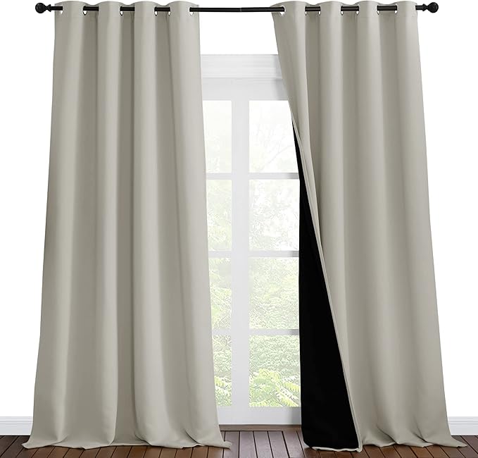 NICETOWN Full Shading Curtains 96 inches Long 2 Panels Set for Windows, Super Heavy-Duty Black Lined Blackout Curtains for Bedroom, Privacy Assured Window Treatment (Natural, Pack of 2, 55 inches W) by NICETOWN