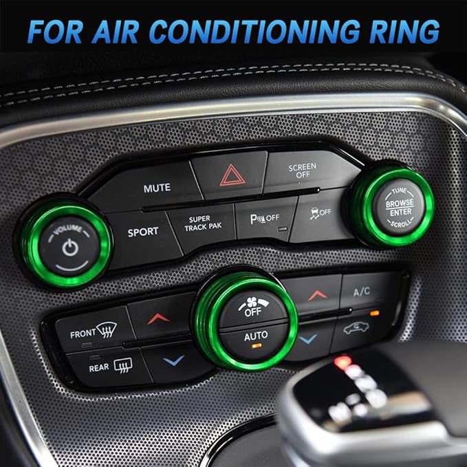 3PCS Air Conditioner Switch Button Knob Cover, Auto Accessories Climate Control Knob Covers, Aluminum Alloy Knob Ring Trim Cover Compatible with Dodge Challenger Durango 2015-2022 (Green) - Image 2