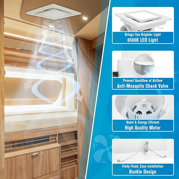Bathroom Exhaust Fan with Light, Ceiling Mount Square Quiet Bathroom Vent Fan with Light 110 CFM 1.0 Sones 4" Duct 6500K Bathroom Fan Light Combo, Bathroom Ventilation Fan for Home/Bathroom/Hotel - Image 3