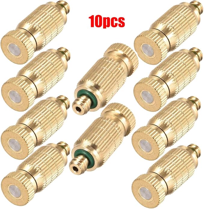 Brass Misting Nozzle, 10 Pack High Pressure Spray 10/24 UNC Outdoor Anti-drip Fogging Spray Head Misting System Tips for Landscaping Outdoor Cooling System (0.012 Orifice) - Image 9