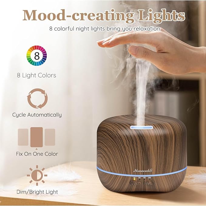 Aromatherapy Essential Oil Diffuser for Room: Air Humidifier Aroma Scent Cool Mist Diffuser Colorful Lights Wood Cute Small Large Waterless Auto Off Ultrasonic Diffusers for Home Bedroom (300ml) - Image 5