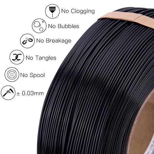 Inland V2 PLA PRO (PLA+) 3D Printer Filament Refill, 1.75mm Spooless Filament, Dimensional Accuracy +/- 0.03mm, 1KG (2.2lbs) Black Refill for Inland Reusable Spools, Bambu Lab Compatible - Image 3