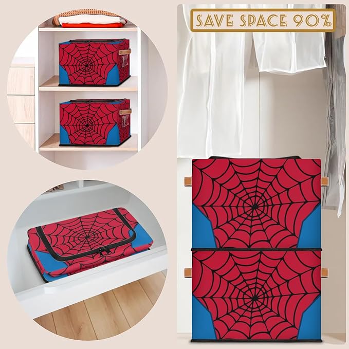 Storage Bin, Collapsible Fabric Storage Boxes with Lids for Organizing, Red Spider Web Stackable Closet Organizers and Storage Cube Basket for Home, Office, Bedroom (10.2"x14.2") - Image 7