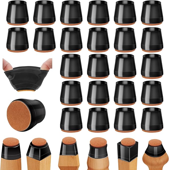 24Pcs Black Silicone Chair Leg Floor Protectors,Floor Protectors for Chairs,Rubber Chair Leg Protectors for Hardwood Floors,Chair Leg Caps Chair Leg Covers for Wooden Floors(Black, Small) by Joeyrras
