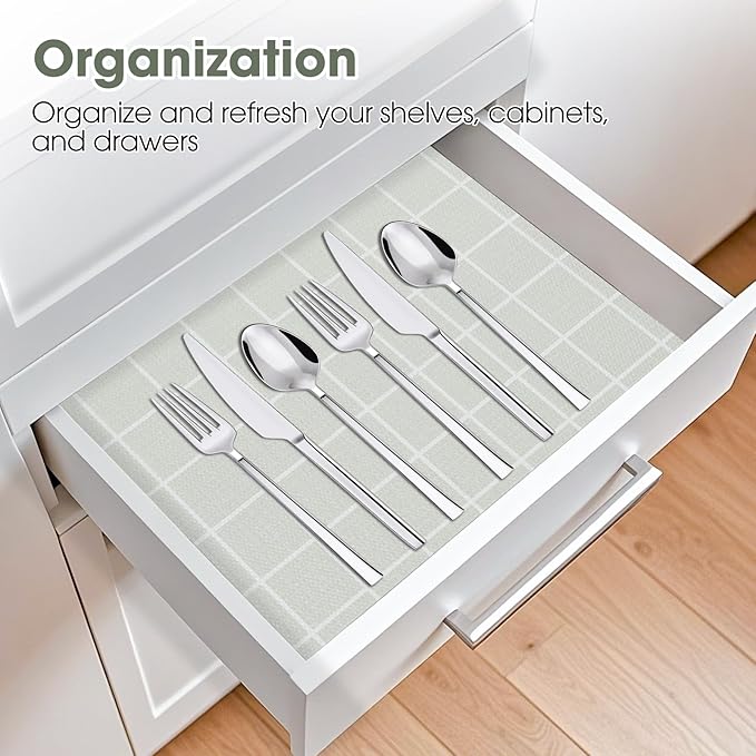 Drawer and Shelf Liner, Non-Slip Kitchen Cabinet Liners Non-Adhesive Thick Strong Grip Waterproof Washable Mats Protect Dresser Shelves Cupboard Bathroom Cabinets, Light Green, 12 in X 30 FT - Image 7