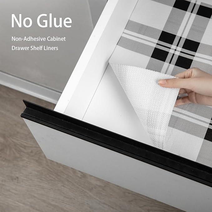 Drawer Shelf Liner for Kitchen Cabinets, Non Adhesive Slip Resistant Shelf Paper Easy to Clean, Strong Grip Thickened Waterproof Washable Mats for Pantry, Shelves, Dresser (Black, 17.5 in x 10 FT) - Image 3